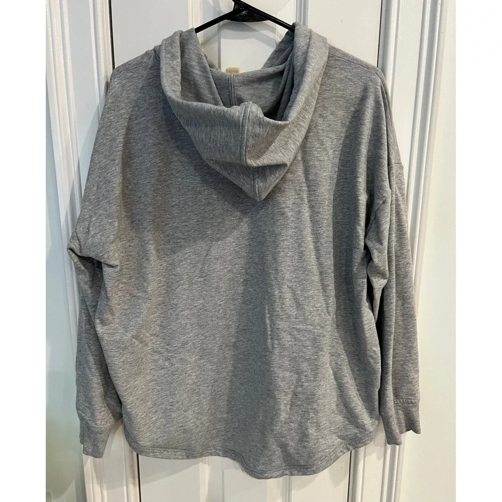 Michael Kors Women Gray MK Circle Logo Hoodie Sweatshirt Large Heathered Gray